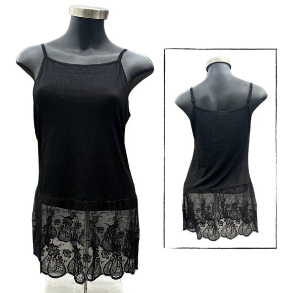 Black Lace Tank Top Extender with Built in Shelf Bra TANK-EXT-BLACK - Picture 1 of 7